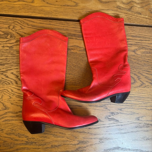 Vero Cuoio Vintage Italian Leather Western Red Heeled Boots fire flame detail - Picture 2 of 13